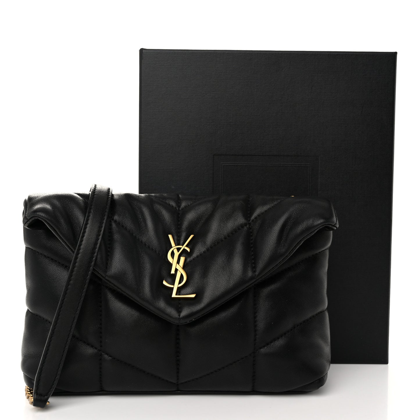 Lambskin Quilted Toy Loulou Puffer Monogram Chain Satchel Black