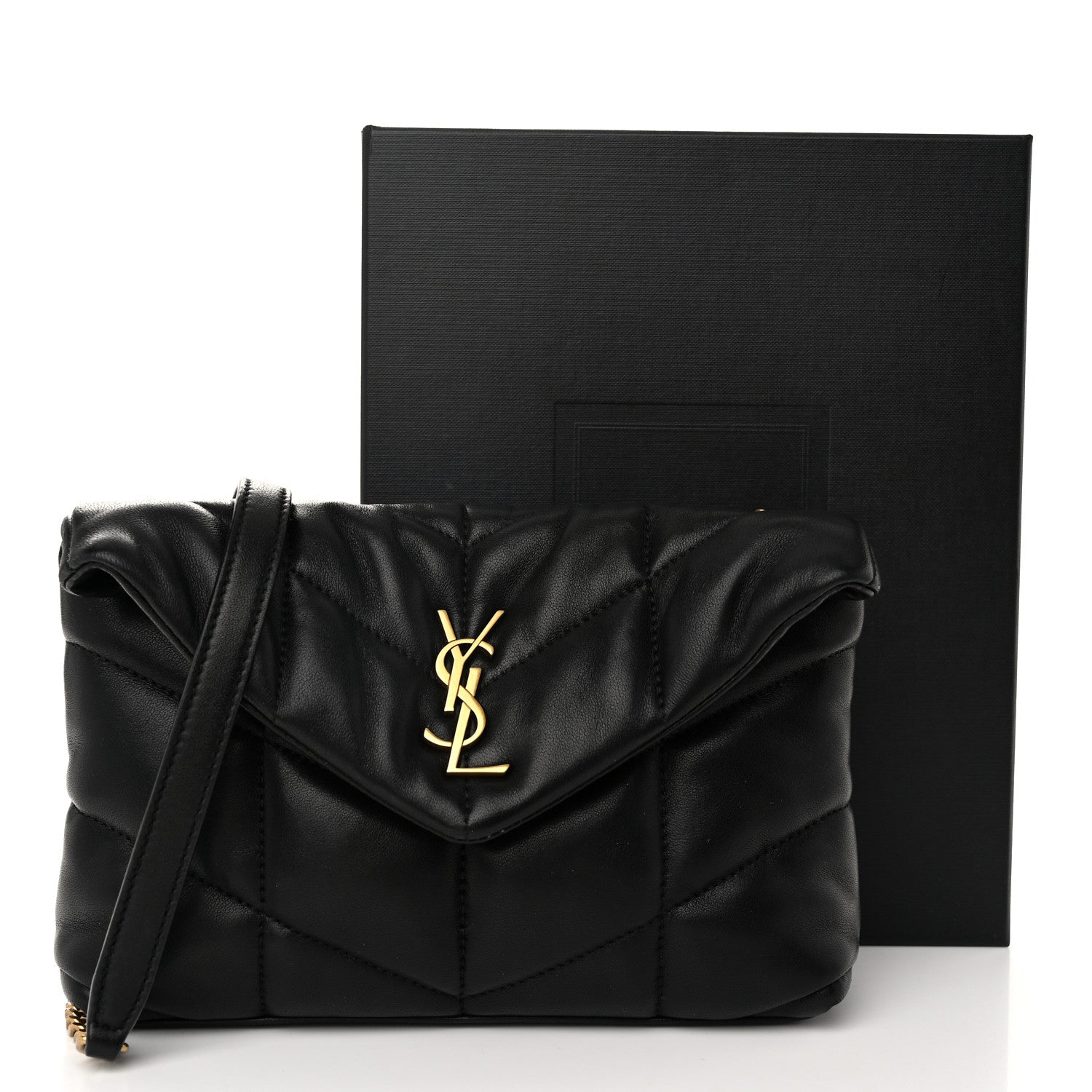 Saint Laurent Lambskin Quilted Toy Loulou Puffer Monogram Chain Satchel Black 11 of 11