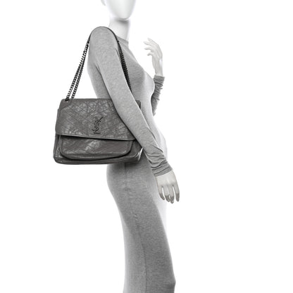 Saint Laurent Crinkled Calfskin Matelasse Monogram Large Niki Chain Satchel Fog 3 of 11