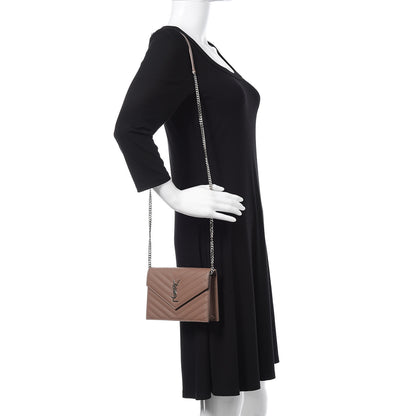 Saint Laurent Grain De Poudre Matelasse Chevron Monogram Envelope Chain Wallet Fard 2 of 11