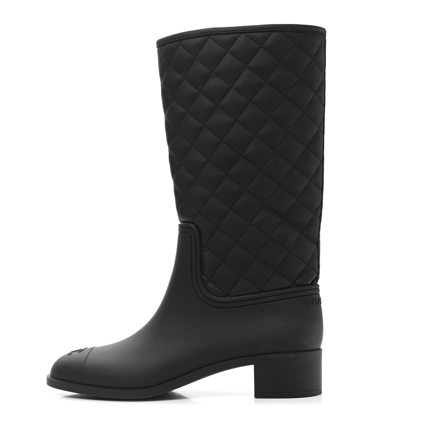 Rubber Quilted Rain Boots 41 Black
