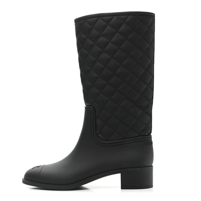 Chanel Rubber Quilted Rain Boots 41 Black 1 of 13
