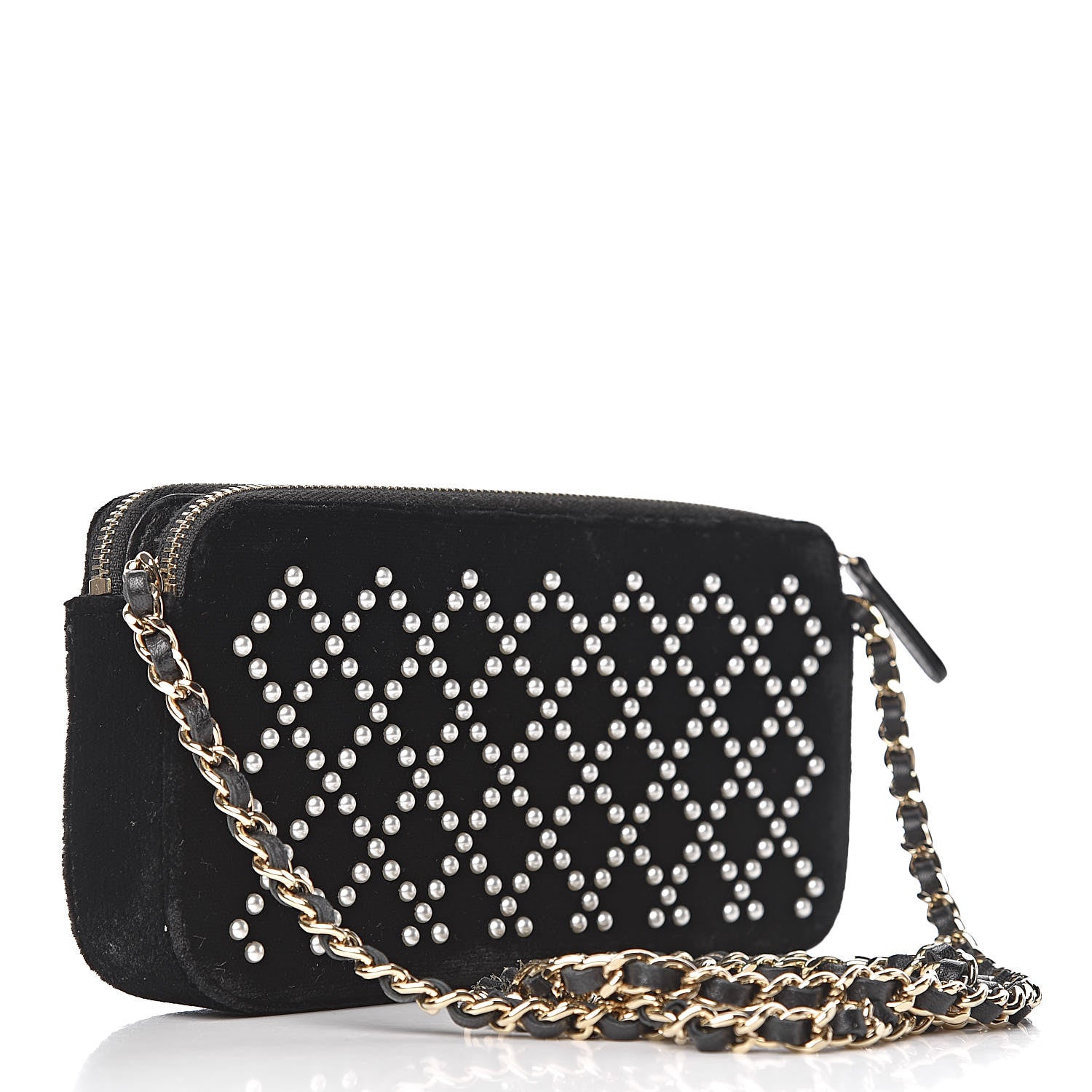 Chanel Velvet Pearl Small Clutch With Chain Black 3 of 13