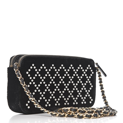 Chanel Velvet Pearl Small Clutch With Chain Black 3 of 13