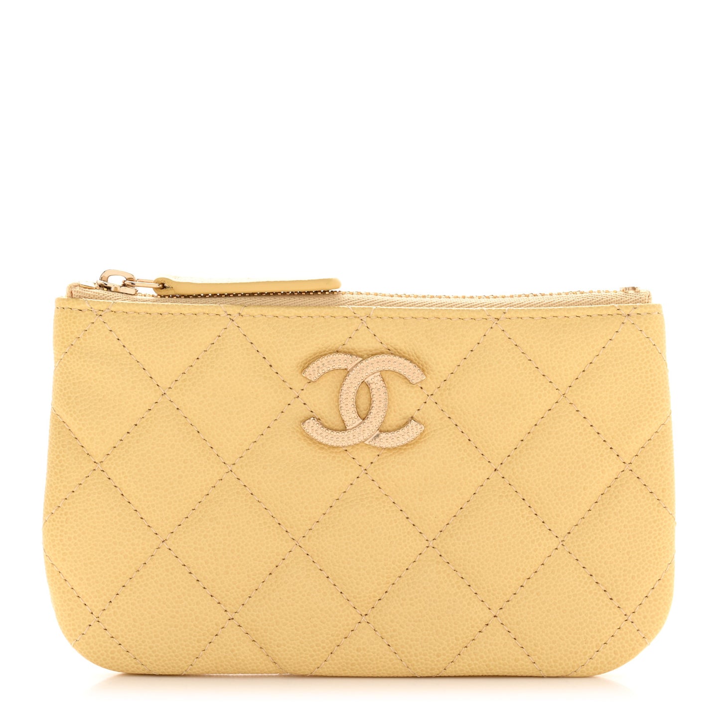 Caviar Quilted Studded CC Small Cosmetic Case Yellow