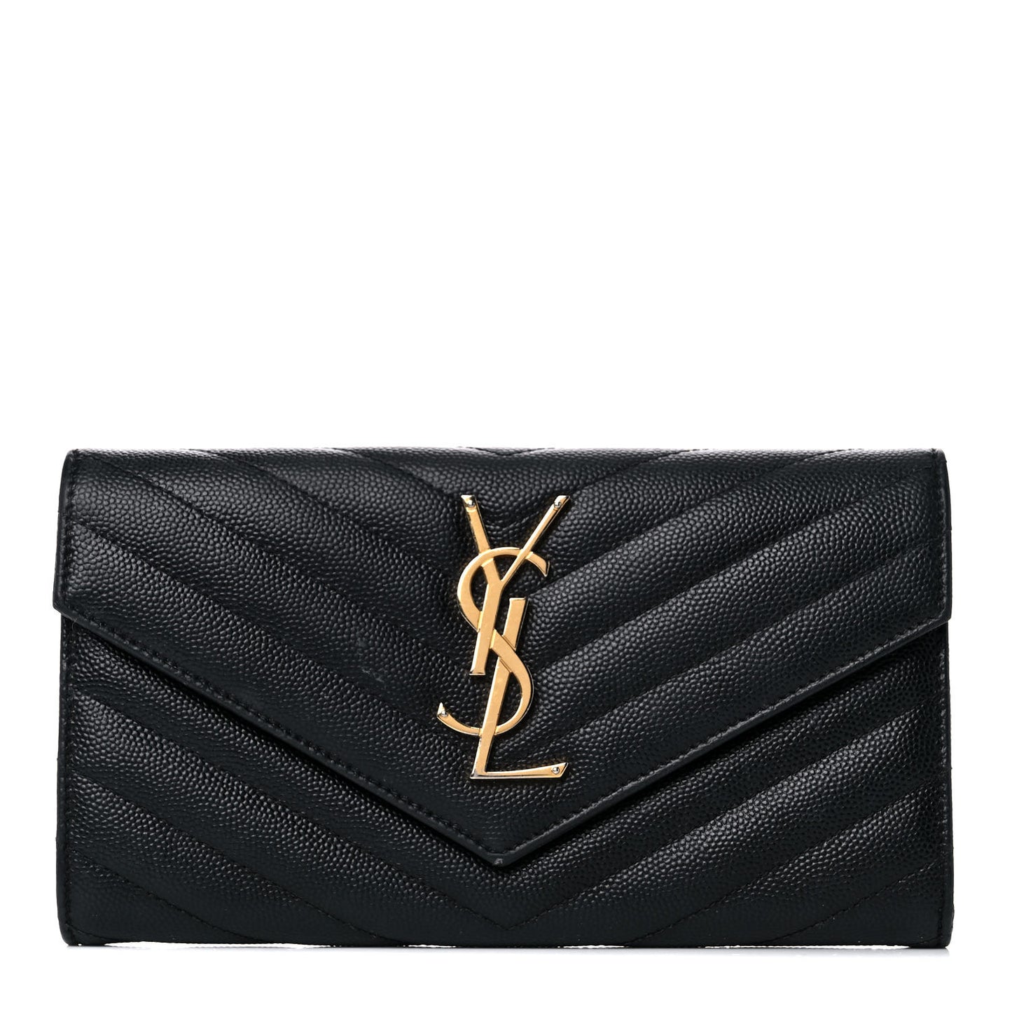 Grain De Poudre Matelasse Chevron Monogram Flap Wallet Black