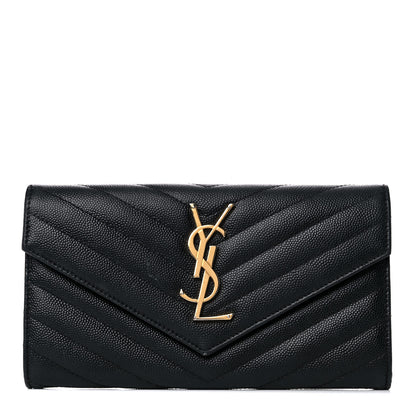 Saint Laurent Grain De Poudre Matelasse Chevron Monogram Flap Wallet Black 1 of 14