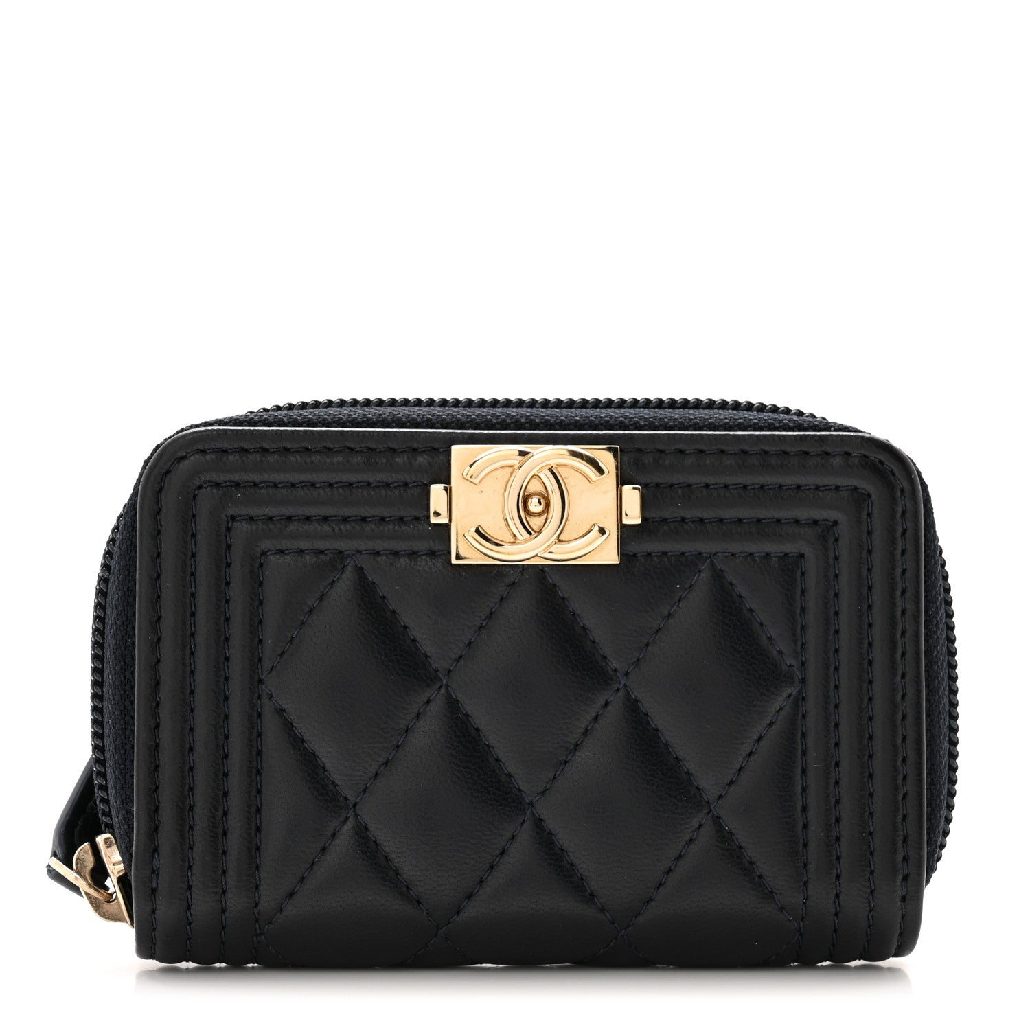 Chanel Lambskin Quilted Zip Around Boy Coin Purse Wallet Navy 1 of 11
