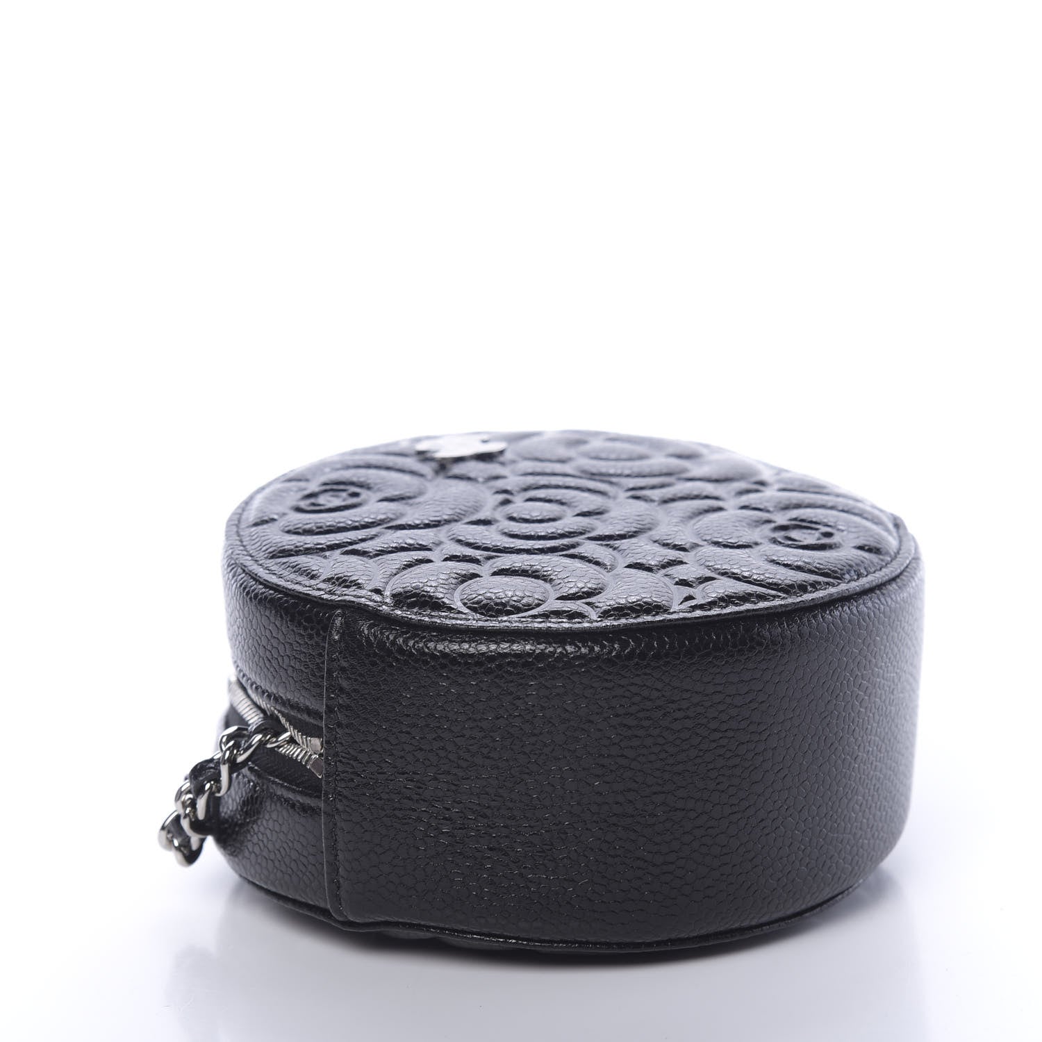Chanel Caviar Camellia Embossed Round Clutch With Chain Black 4 of 11