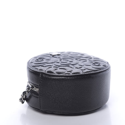 Chanel Caviar Camellia Embossed Round Clutch With Chain Black 4 of 11