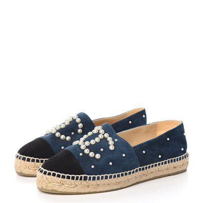 Chanel Suede Pearl CC Espadrilles 38 Teal 3 of 10