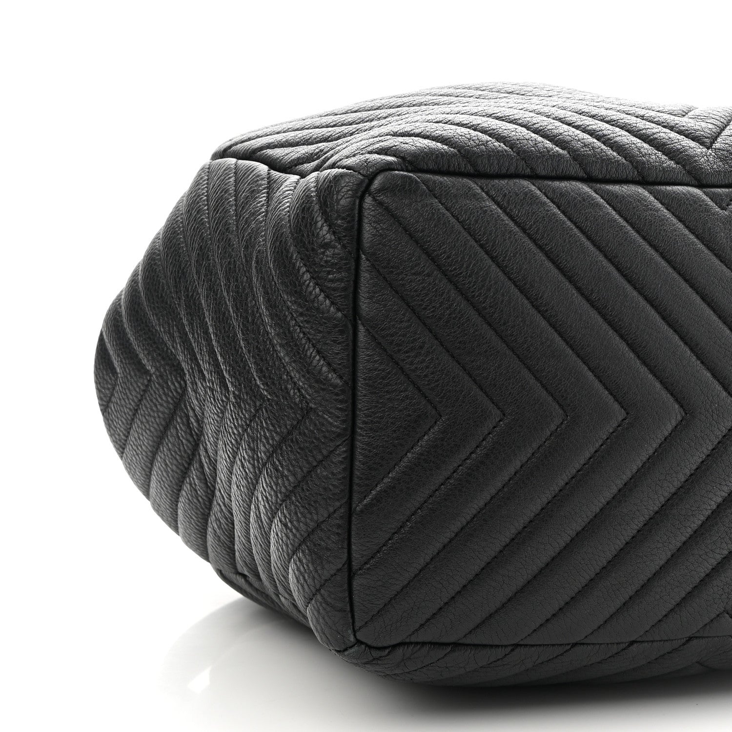 Chanel Deerskin Chevron Large CC Chain Bucket Drawstring Bag Black 8 of 9