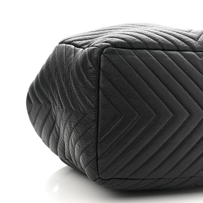 Chanel Deerskin Chevron Large CC Chain Bucket Drawstring Bag Black 8 of 9