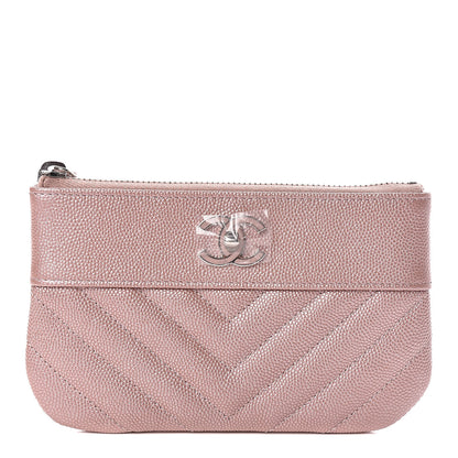 Chanel Metallic Caviar Chevron Quilted Small Vintage Mademoiselle Cosmetic Case Pink 1 of 8