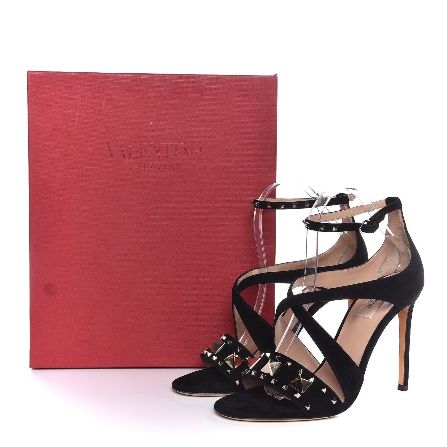 Suede Rockstud Lovestud Ankle Strap 100 Sandals 38.5 Black