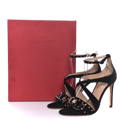 Valentino Garavani Suede Rockstud Lovestud Ankle Strap 100 Sandals 38.5 Black 9 of 9