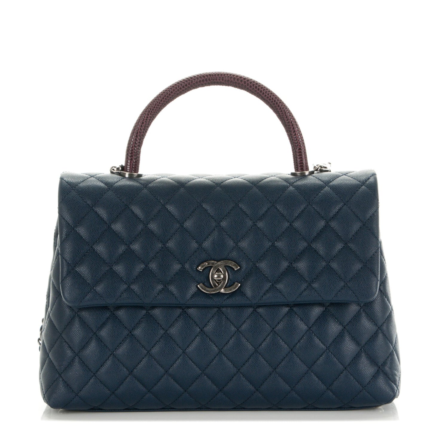 Caviar Lizard Quilted Medium Coco Handle Flap Navy