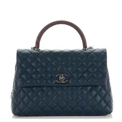 Chanel Caviar Lizard Quilted Medium Coco Handle Flap Navy 1 of 8