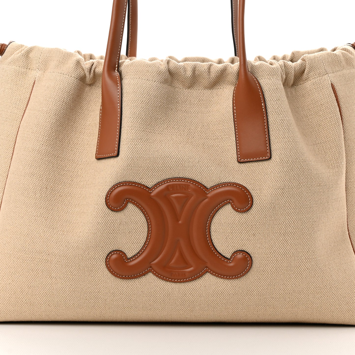 Canvas Calfskin Cuir Triomphe Cabas Drawstring Natural Tan