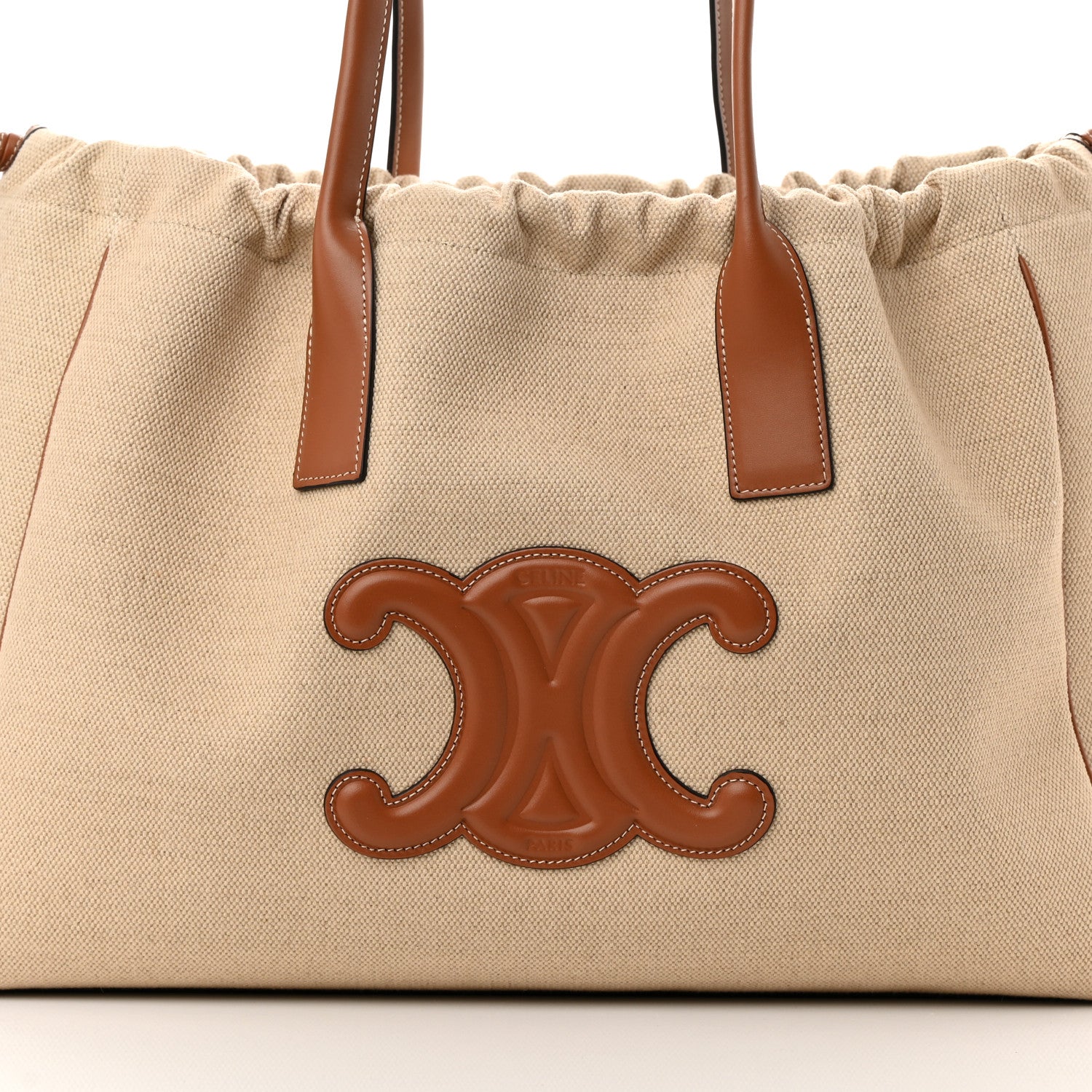 Celine Canvas Calfskin Cuir Triomphe Cabas Drawstring Natural Tan 8 of 11