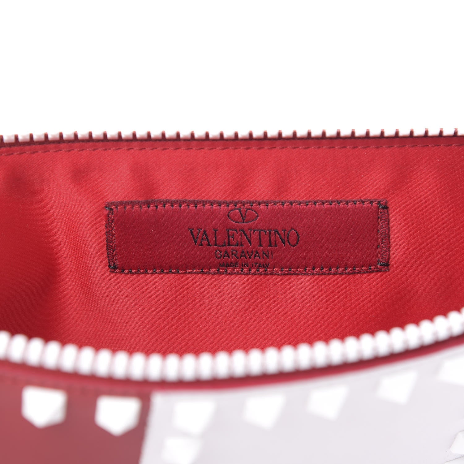 Valentino Garavani Calfskin Colorblock Large Free Rockstud Zip Pouch Rosso Valentino Optic White 6 of 7