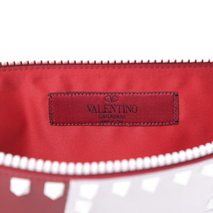Valentino Garavani Calfskin Colorblock Large Free Rockstud Zip Pouch Rosso Valentino Optic White 6 of 7