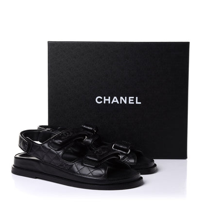Chanel Lambskin Quilted Velcro Dad Sandals 39 So Black 10 of 10