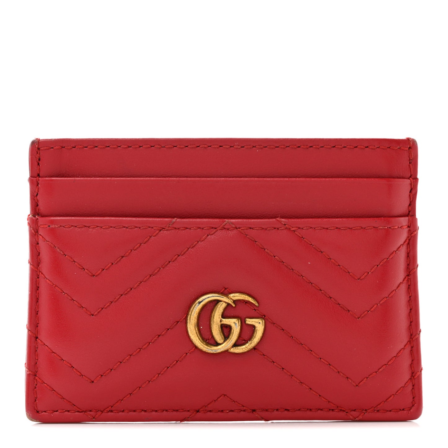 Calfskin Matelasse GG Marmont Card Holder Hibiscus Red