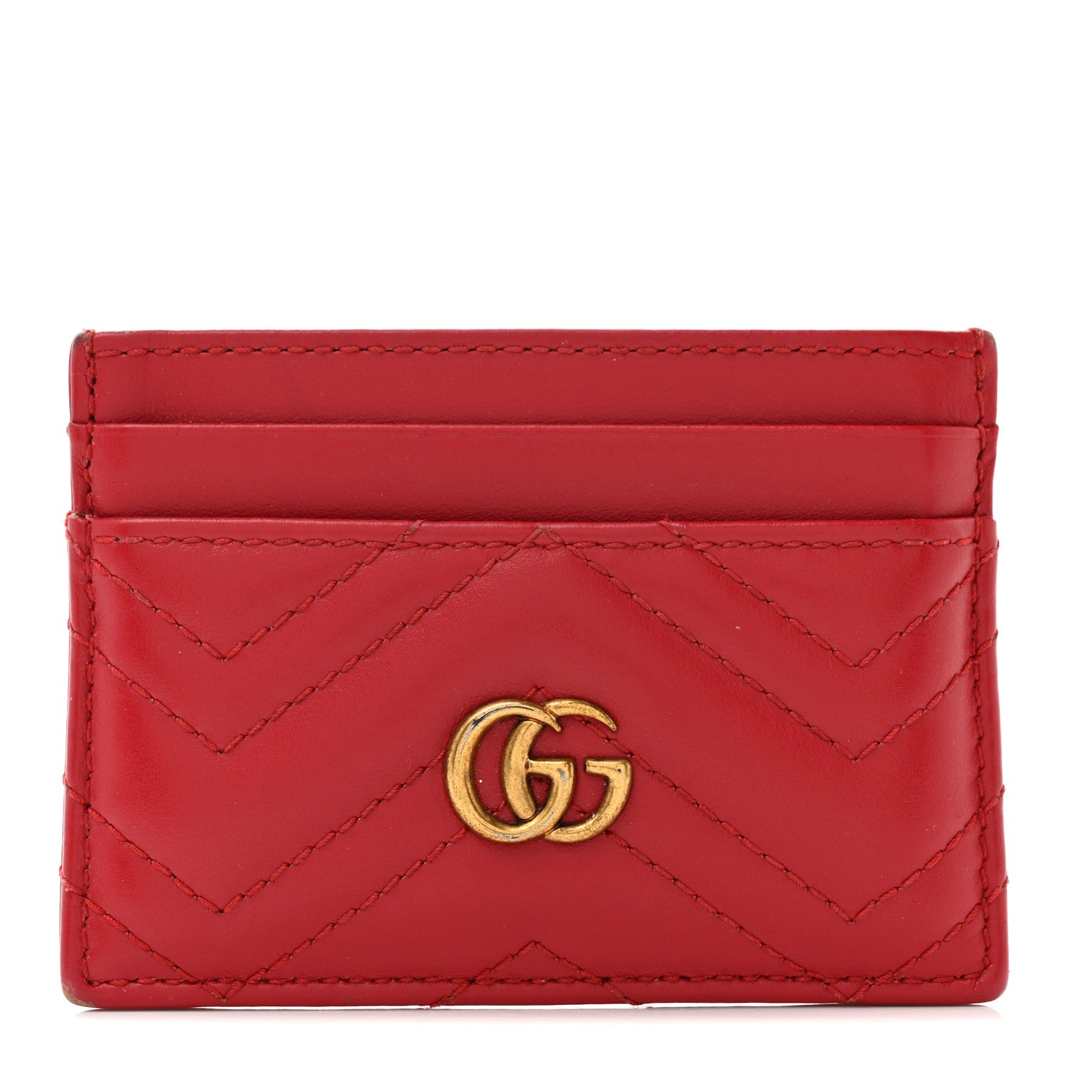 Gucci Calfskin Matelasse GG Marmont Card Holder Hibiscus Red 1 of 10