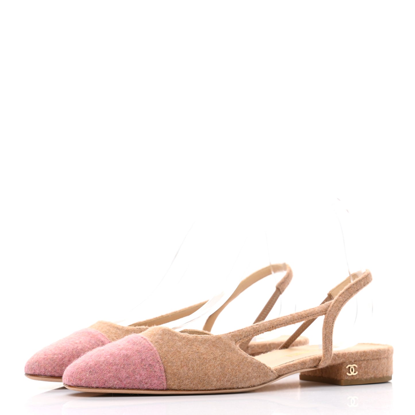 Wool Cap Toe CC Slingback Flat 40 Beige Pink