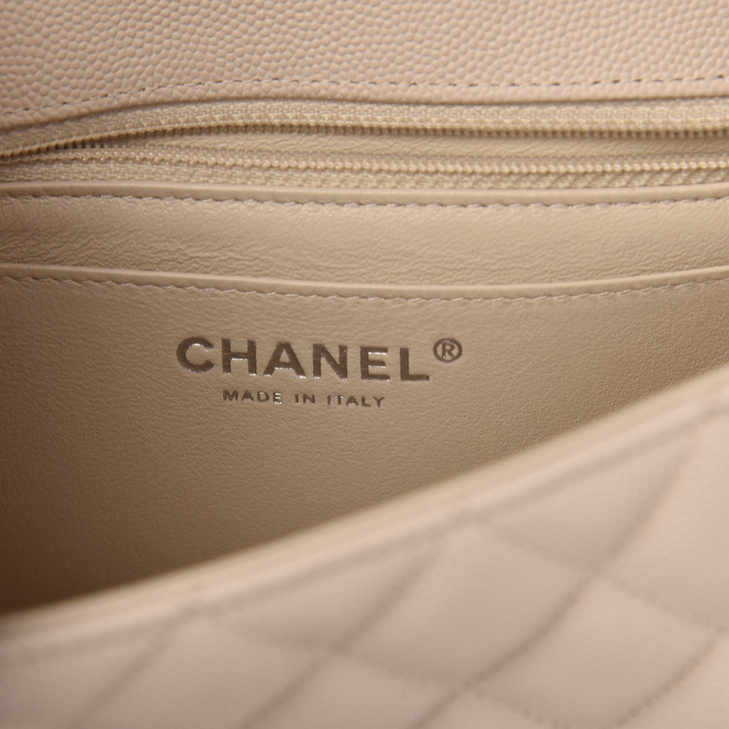 Caviar Quilted Mini Rectangular Flap Light Beige