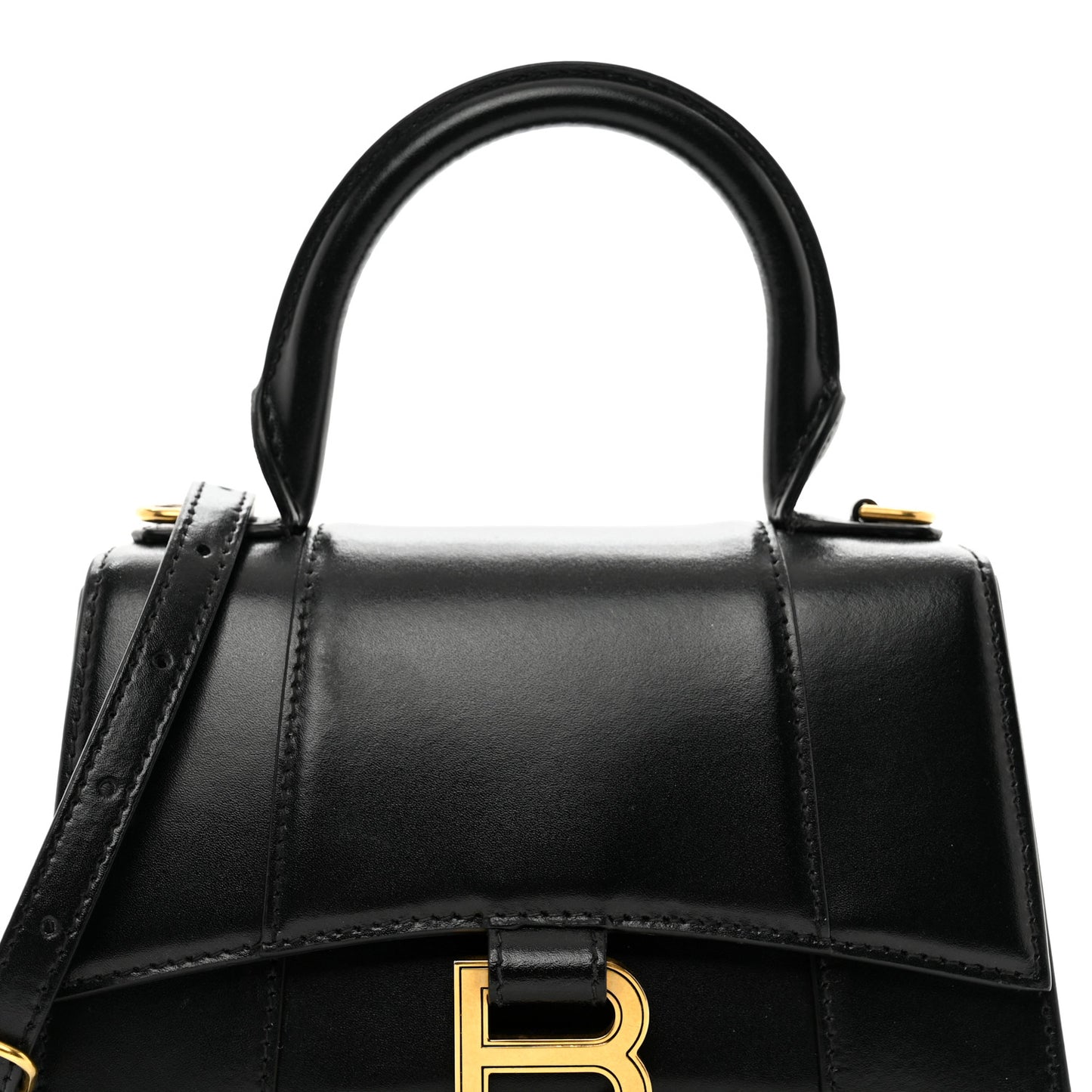 Shiny Box Calfskin Hourglass Top Handle Bag XS Black