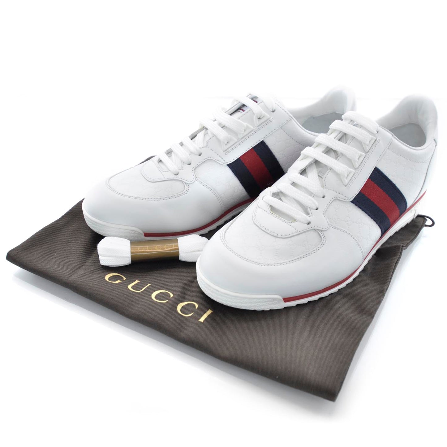 Mens Guccissima Web Sneakers 7.5 White