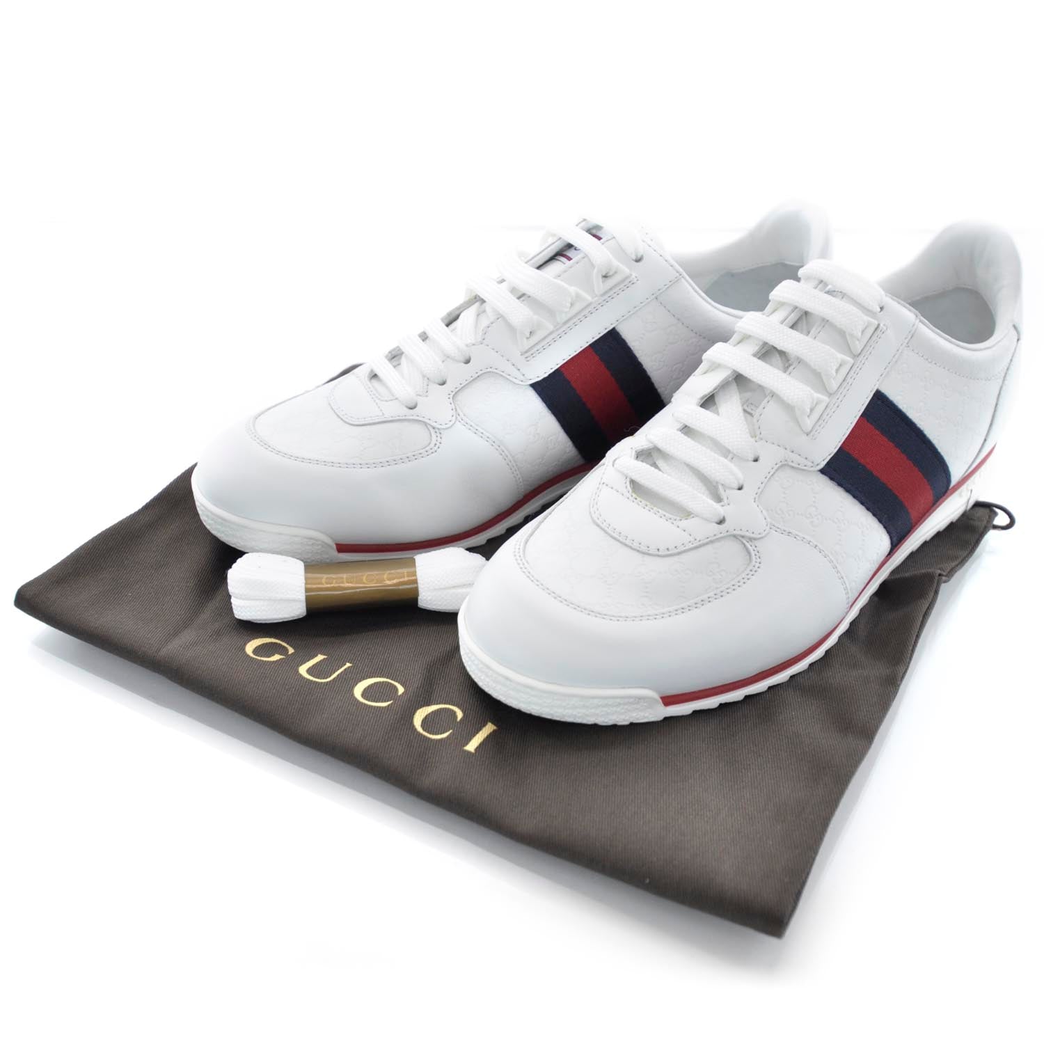 Gucci Mens Guccissima Web Sneakers 7.5 White 4 of 7