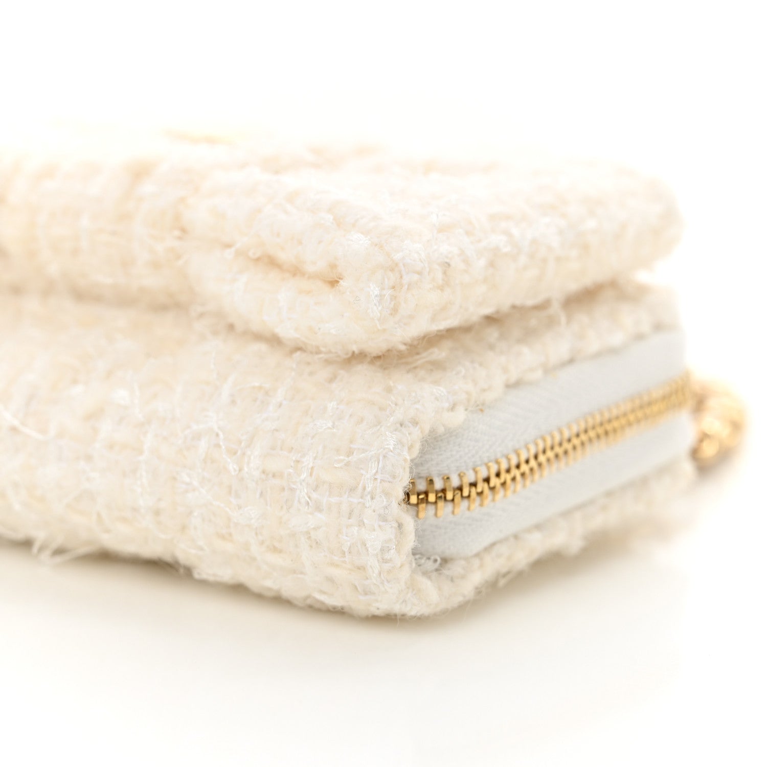Chanel Tweed Quilted Bow Flap Card Holder On Chain White 11 of 12