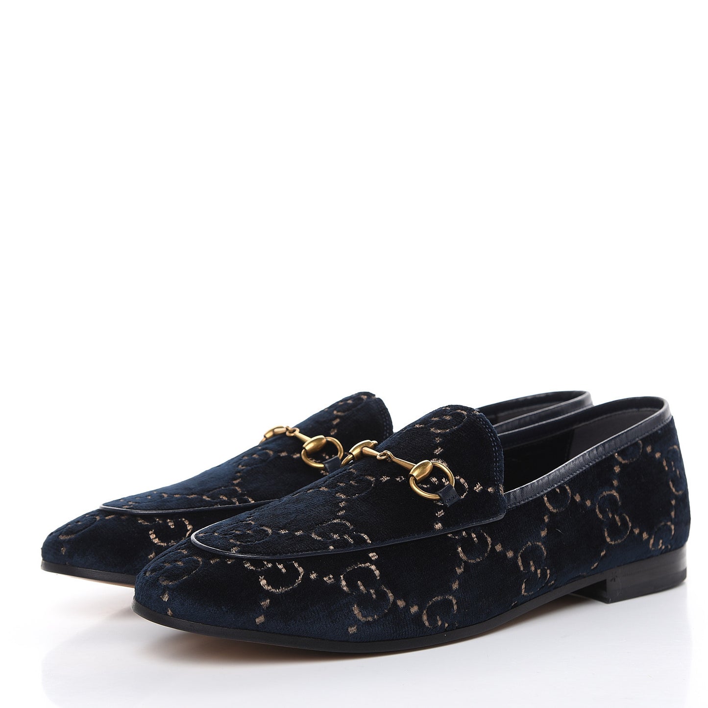 Velvet GG Monogram Horsebit Womens Jordaan Loafers 42 Blue Beige