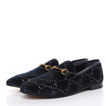 Gucci Velvet GG Monogram Horsebit Womens Jordaan Loafers 42 Blue Beige 3 of 9