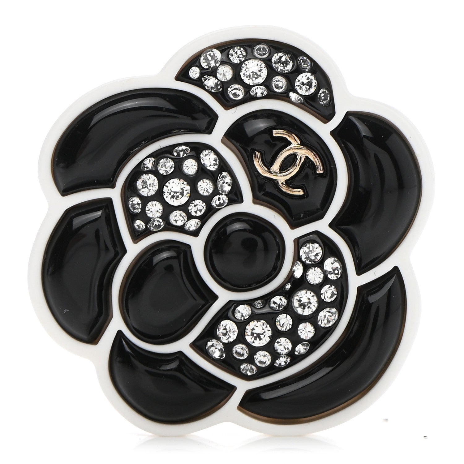 Chanel Enamel Crystal CC Camellia Brooch Pin Black Silver Gold 1 of 5
