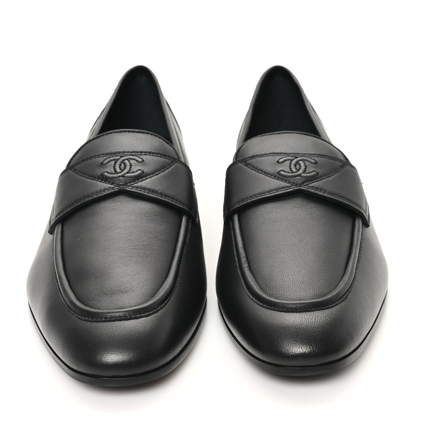 Lambskin Mens Stitched CC Loafers 42 Black