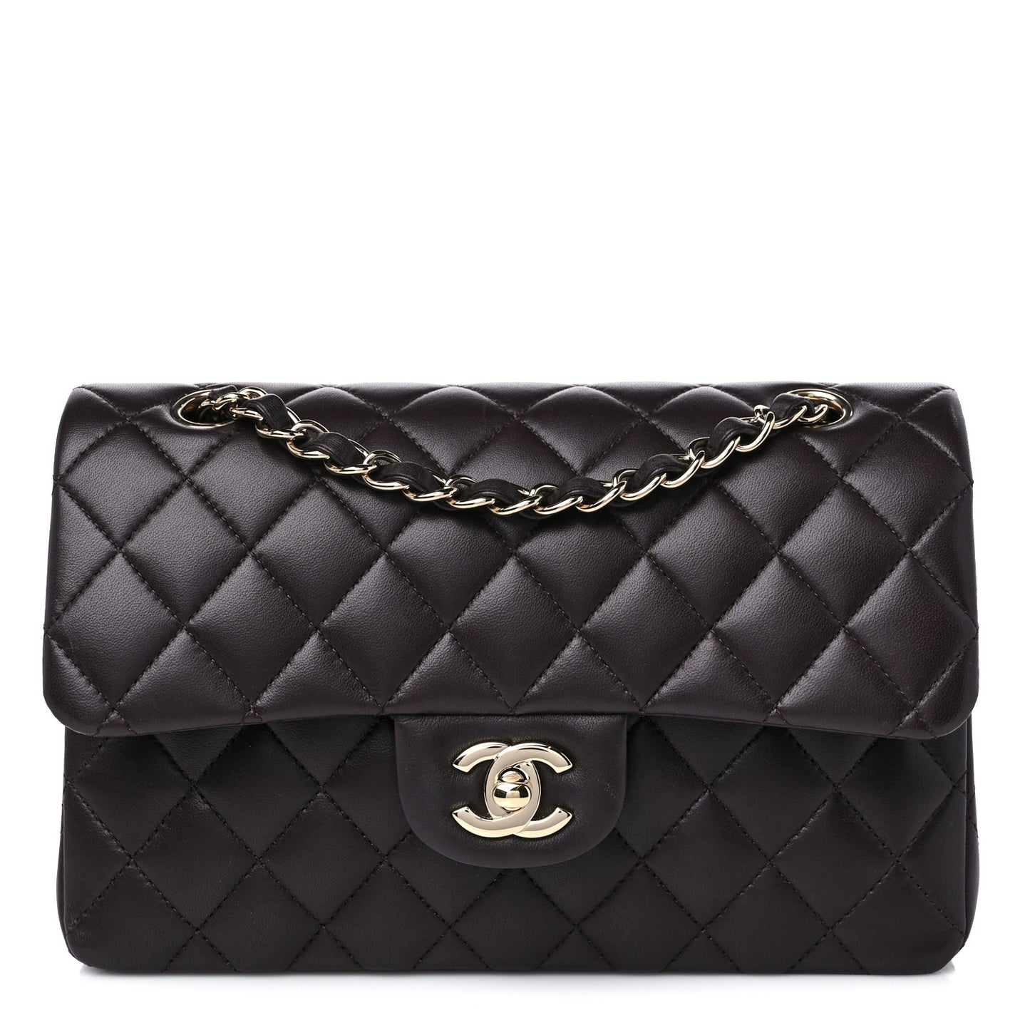 Lambskin Quilted Small Double Flap Dark Brown
