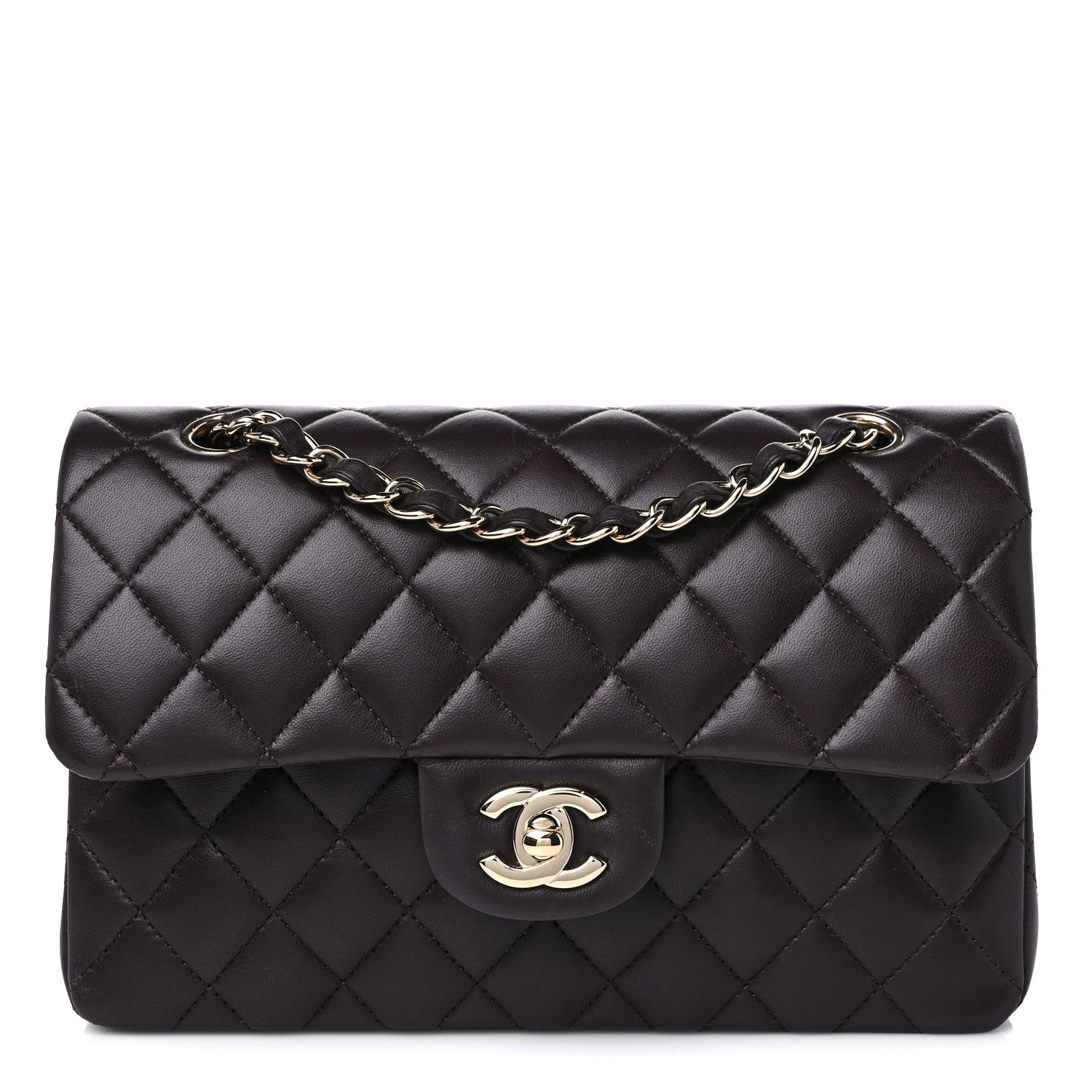 Chanel Lambskin Quilted Small Double Flap Dark Brown 1 of 14