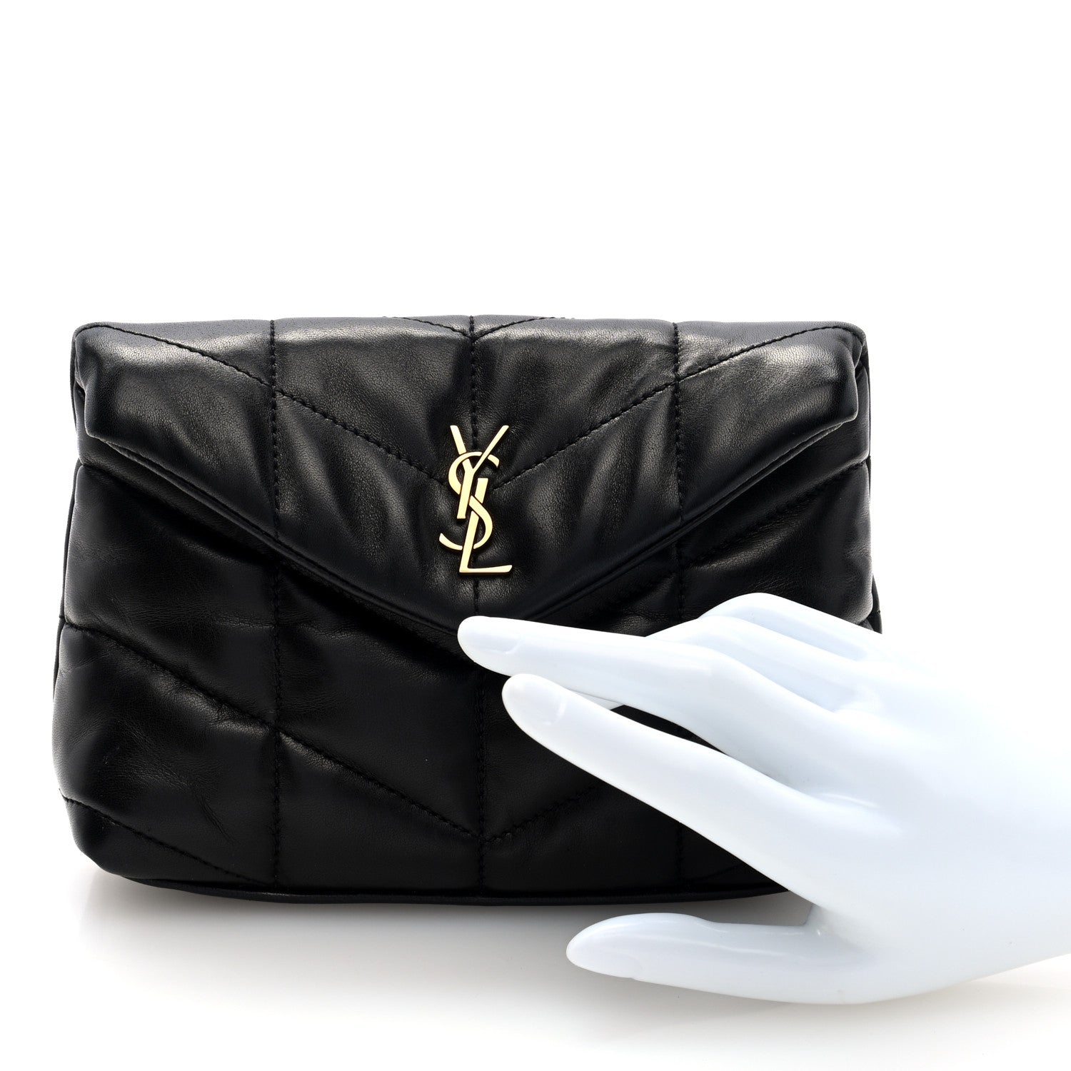 Saint Laurent Lambskin Monogram Loulou Puffer Pouch Clutch Black 2 of 7