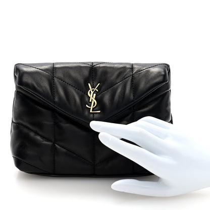 Saint Laurent Lambskin Monogram Loulou Puffer Pouch Clutch Black 2 of 7