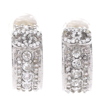 Chanel Crystal CC Hoop Clip On Earrings Silver 1 of 6