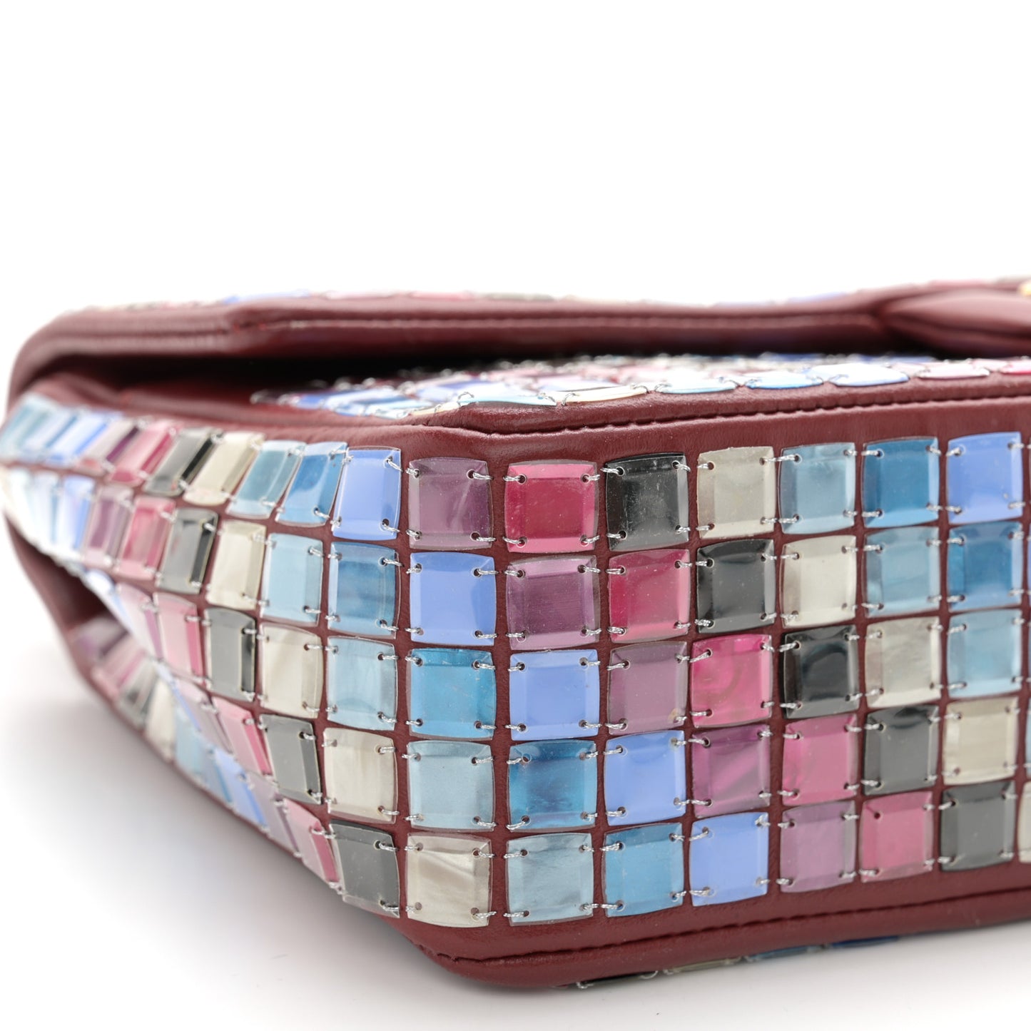 Lambskin Mosaic Medium Flap Red Multicolor