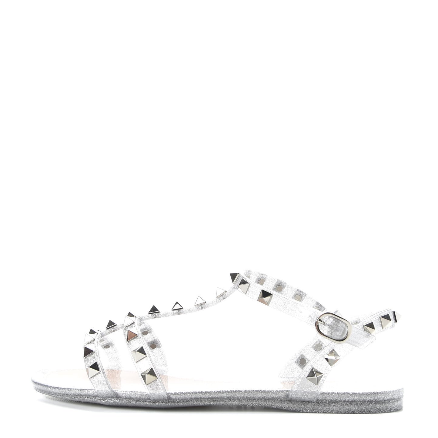 PVC Jelly Glitter Rockstud Caged Sandals 36 SIlver