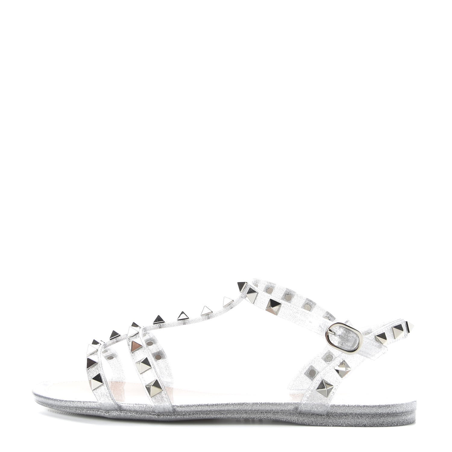 Valentino Garavani PVC Jelly Glitter Rockstud Caged Sandals 36 SIlver 1 of 9