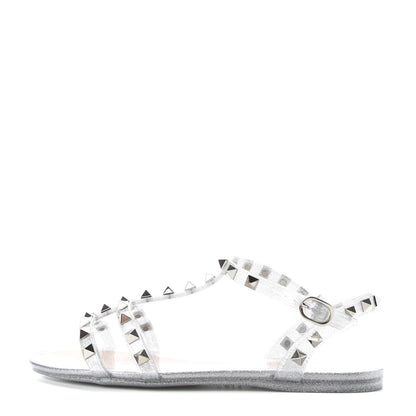 Valentino Garavani PVC Jelly Glitter Rockstud Caged Sandals 36 SIlver 1 of 9