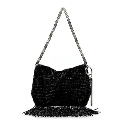 Jimmy Choo Satin Bead Embellished Callie Fringe Tassel Chain Evening Bag Black 1 of 9
