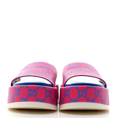 Gucci GG Supreme Joy Monogram Angelina Platform Slide Sandals 35.5 Fuxia Blue 2 of 9